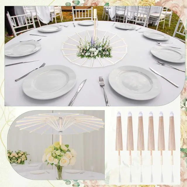 Alt view image 5 of 6 - Parasol,White | 6 Pack 22.1 Inch Cloth Parasols Bamboo Handle, Handmade Japanese Style Tassel for Wedding Bridal Party Photo Prop Decor