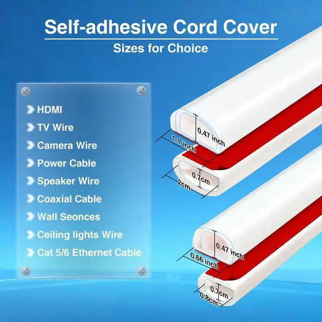 Alt view image 2 of 6 - Cord Hider,White Cord Covers for Wires On Wall,TV Wire Hider,Silicone Self-Adhesive Cable Raceway for Powers Cords Management,0.66 * 0.47inch, Length 39 Inch