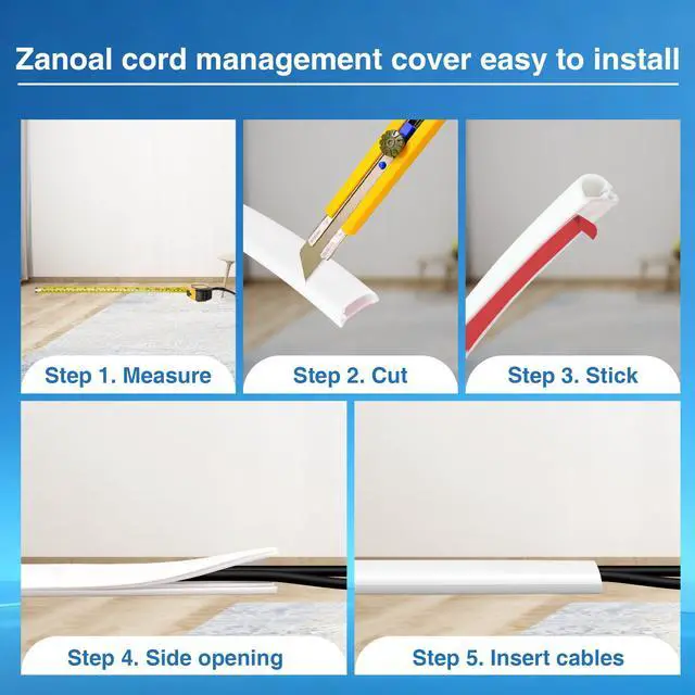 Alt view image 5 of 6 - Cord Hider,White Cord Covers for Wires On Wall,TV Wire Hider,Silicone Self-Adhesive Cable Raceway for Powers Cords Management,0.66 * 0.47inch, Length 39 Inch