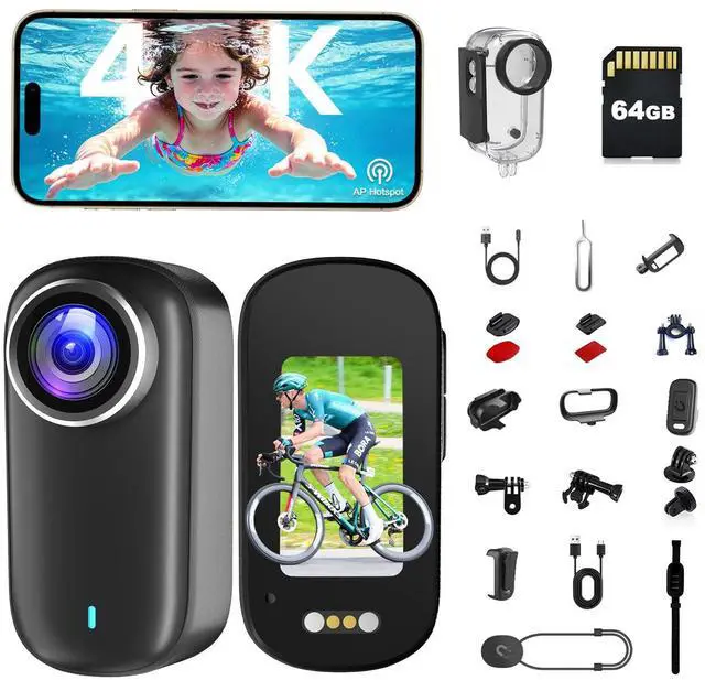 Main image of POV Camera, Thumb Camera 4K 64GB Body cam Action Camera(Black) | Waterproof Mini Body Camera with 1200 mAh Battery, Wearable Bodycam for Surfing, Diving, Skiing, Cycling and Vlogging