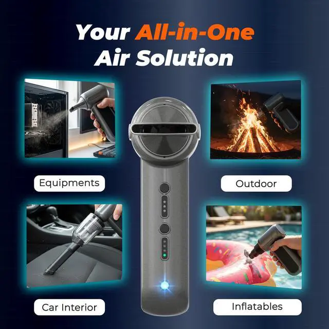 Alt view image 2 of 6 - Compressed Air Duster 130000RPM 3-in-1 Mini Vacuum, Turbo Jet Blower Pump, Super Power Electric Air Duster Fast Rechargeable, Turbo Jet Dust Blower for Computer Keyboard, Car Cleaning & Outdoor