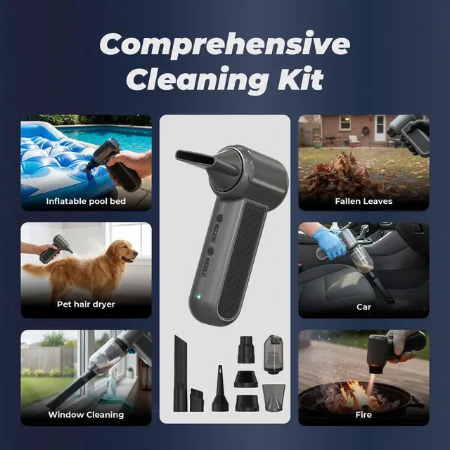 Alt view image 3 of 6 - Compressed Air Duster 130000RPM 3-in-1 Mini Vacuum, Turbo Jet Blower Pump, Super Power Electric Air Duster Fast Rechargeable, Turbo Jet Dust Blower for Computer Keyboard, Car Cleaning & Outdoor