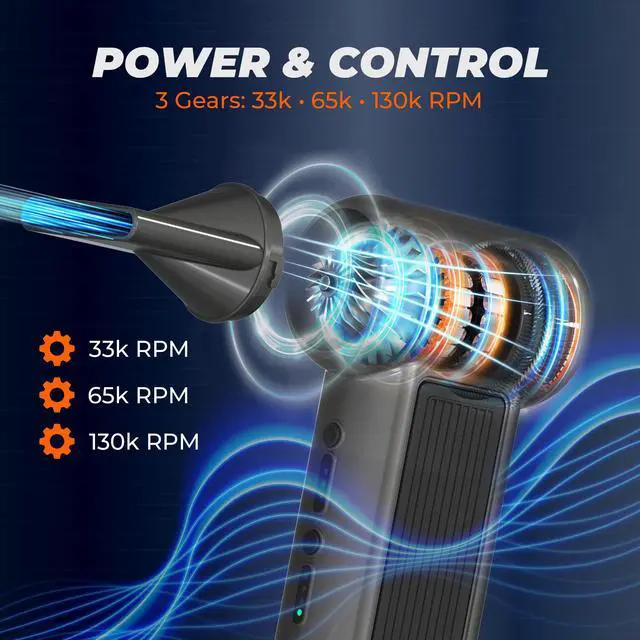 Alt view image 4 of 6 - Compressed Air Duster 130000RPM 3-in-1 Mini Vacuum, Turbo Jet Blower Pump, Super Power Electric Air Duster Fast Rechargeable, Turbo Jet Dust Blower for Computer Keyboard, Car Cleaning & Outdoor