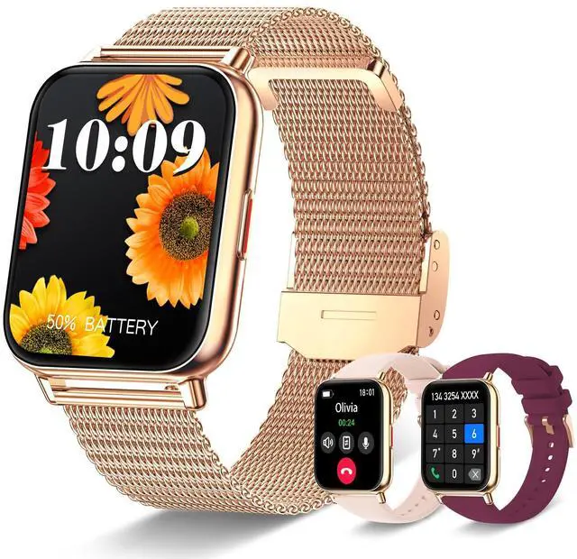 Main image of Smart Watch (Answer/Make Calls), Smart Watches for Women, Fitness Tracker with Heart Rate Sleep Monitor Pedometer Calories, Waterproof Fitness Watch for Android iPhone (Rose Gold)