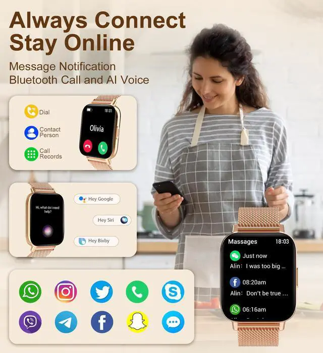 Alt view image 2 of 6 - Smart Watch (Answer/Make Calls), Smart Watches for Women, Fitness Tracker with Heart Rate Sleep Monitor Pedometer Calories, Waterproof Fitness Watch for Android iPhone (Rose Gold)