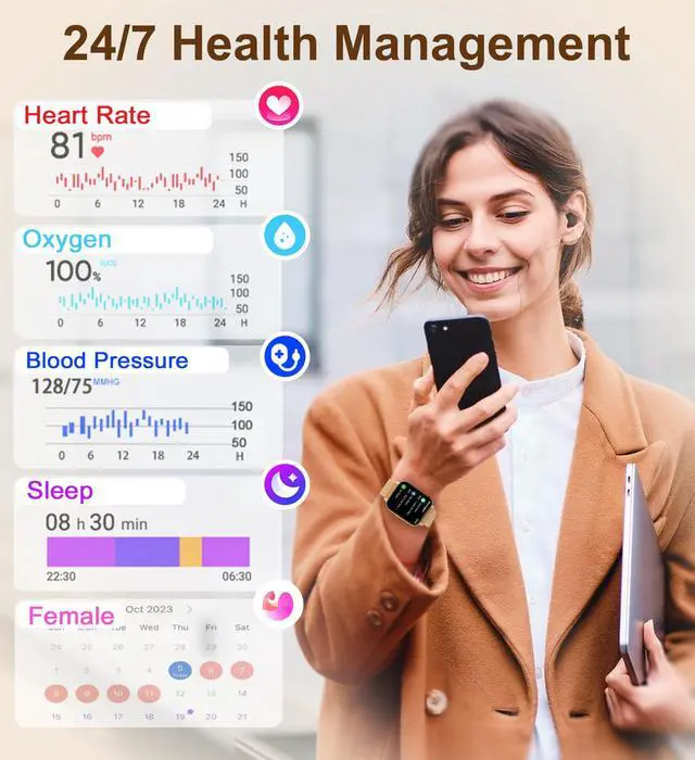Alt view image 3 of 6 - Smart Watch (Answer/Make Calls), Smart Watches for Women, Fitness Tracker with Heart Rate Sleep Monitor Pedometer Calories, Waterproof Fitness Watch for Android iPhone (Rose Gold)