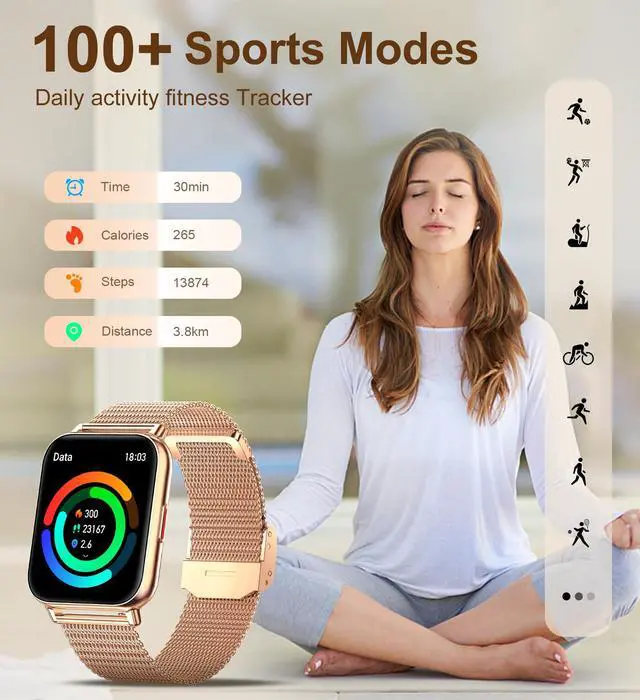 Alt view image 4 of 6 - Smart Watch (Answer/Make Calls), Smart Watches for Women, Fitness Tracker with Heart Rate Sleep Monitor Pedometer Calories, Waterproof Fitness Watch for Android iPhone (Rose Gold)