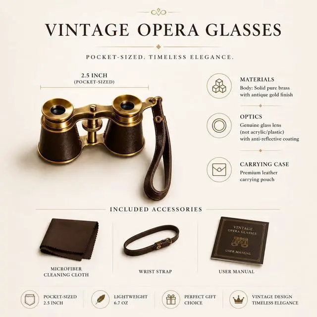 Alt view image 3 of 6 - Captains Brass Binocular - Handheld Brown Leather Solid Brass Opera Glasses Binocular-Pocket Size Binoculars for Kids (NO Zoom, NO Magnification) | Antique replica design made of solid brass and leath