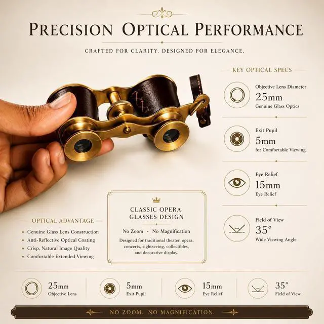 Alt view image 4 of 6 - Captains Brass Binocular - Handheld Brown Leather Solid Brass Opera Glasses Binocular-Pocket Size Binoculars for Kids (NO Zoom, NO Magnification) | Antique replica design made of solid brass and leath
