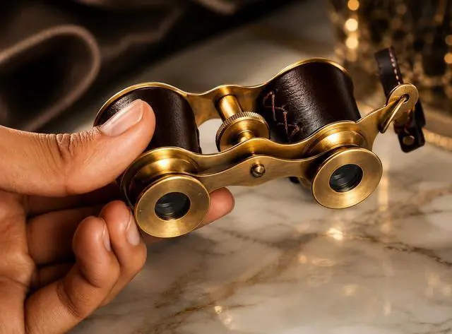 Alt view image 5 of 6 - Captains Brass Binocular - Handheld Brown Leather Solid Brass Opera Glasses Binocular-Pocket Size Binoculars for Kids (NO Zoom, NO Magnification) | Antique replica design made of solid brass and leath