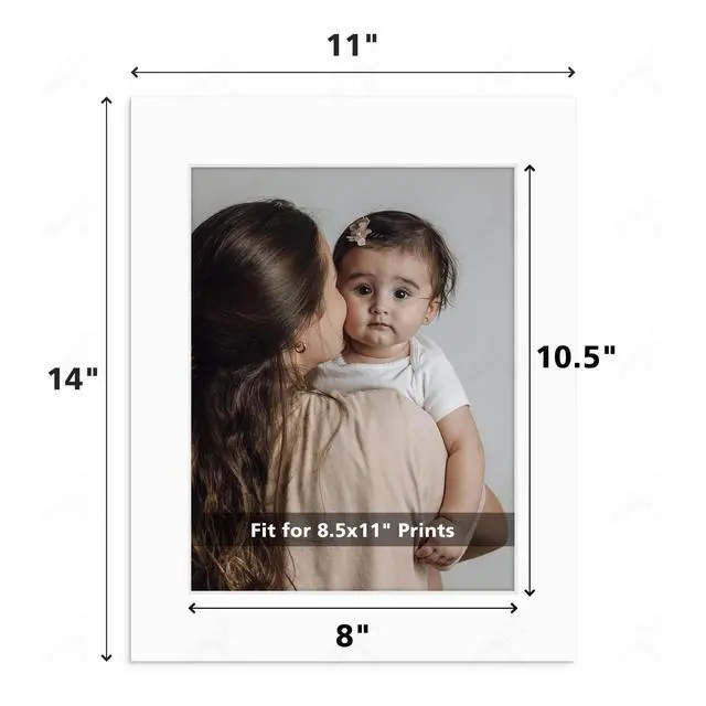 Alt view image 2 of 6 - 25 Pack 11x14 White Picture Mats for 8.5x11 Photo | Acid Free Photo Mat with 8x10.5 inch Opening, Fit for 8.5x11 Prints, White Core Bevel Cut Pre-Cut Mattes