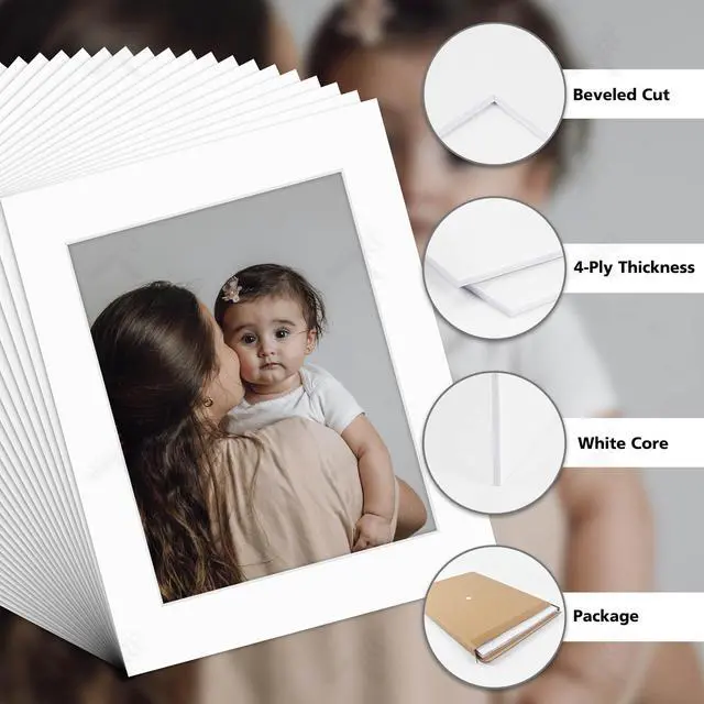 Alt view image 3 of 6 - 25 Pack 11x14 White Picture Mats for 8.5x11 Photo | Acid Free Photo Mat with 8x10.5 inch Opening, Fit for 8.5x11 Prints, White Core Bevel Cut Pre-Cut Mattes