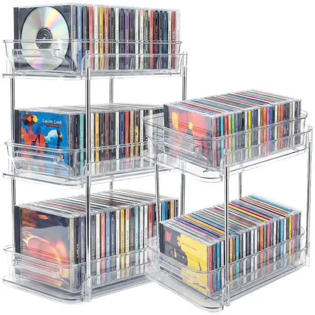 Main image of Clear CD Organizer, 3-Tier Sliding Drawer Storage Shelf - Holds 72 CDs, Versatile Organizer for VCDs DVDs CDs, Cosmetics, Cups (3-Tier)