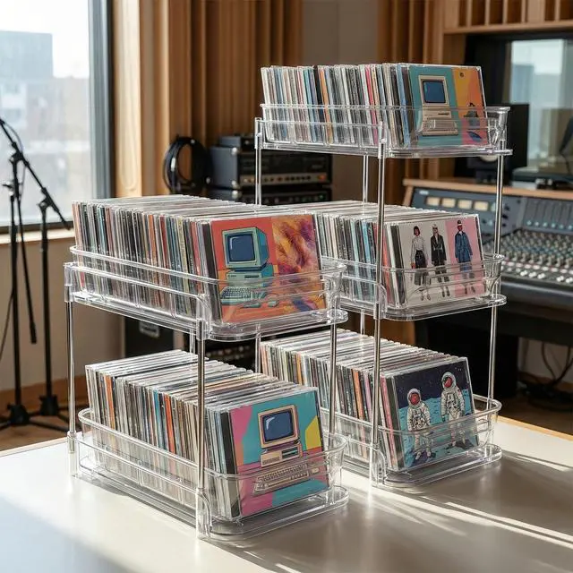 Alt view image 5 of 6 - Clear CD Organizer, 3-Tier Sliding Drawer Storage Shelf - Holds 72 CDs, Versatile Organizer for VCDs DVDs CDs, Cosmetics, Cups (3-Tier)