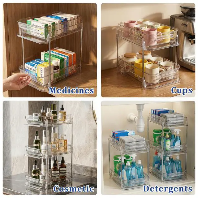 Alt view image 6 of 6 - Clear CD Organizer, 3-Tier Sliding Drawer Storage Shelf - Holds 72 CDs, Versatile Organizer for VCDs DVDs CDs, Cosmetics, Cups (3-Tier)