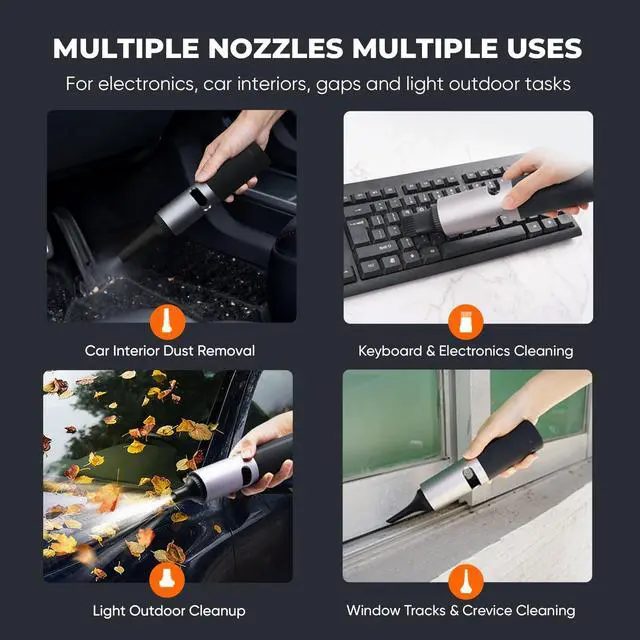 Alt view image 4 of 6 - Electric Air Duster, Cordless Compressed Air Duster, Metal Body, 4 Speeds, Hold-to-Turbo, for Keyboard, PC, Car Interior Cleaning, Canned Air Alternative