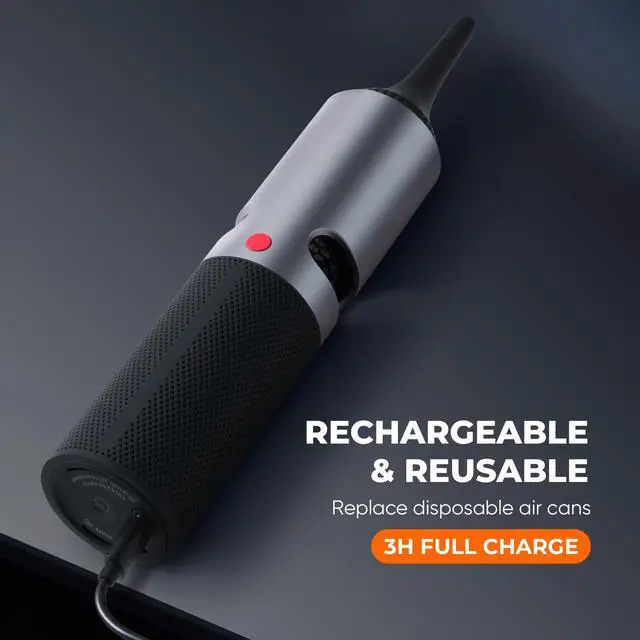 Alt view image 6 of 6 - Electric Air Duster, Cordless Compressed Air Duster, Metal Body, 4 Speeds, Hold-to-Turbo, for Keyboard, PC, Car Interior Cleaning, Canned Air Alternative