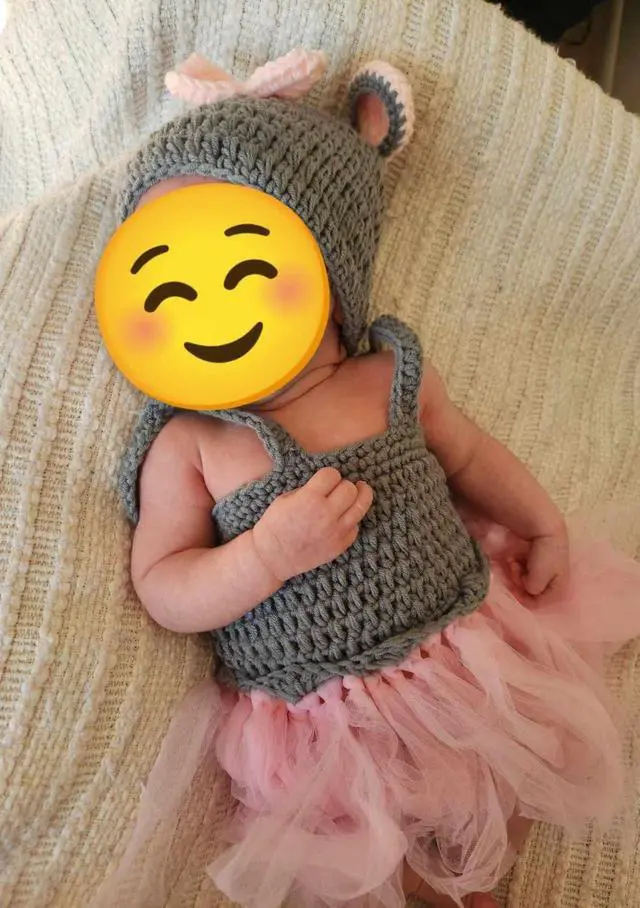 Alt view image 5 of 6 - Newborn Baby Girls Photography Elephant Outfits Infant Baby Photo Lace Tutu Skirt Crochet Dress Hat
