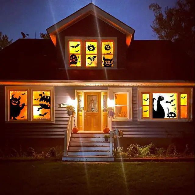 Alt view image 2 of 6 - Large Halloween Window Clings Decorations Halloween Window Silhouette Decorations Scary Monster Silhouette Giant Halloween Stickers