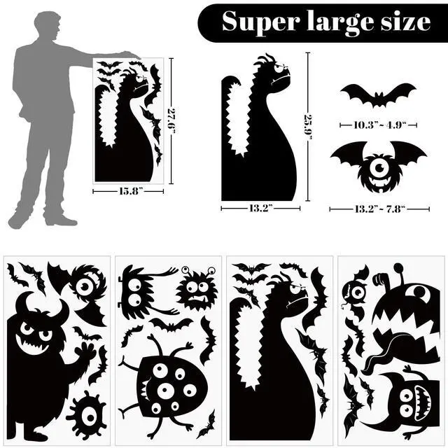 Alt view image 3 of 6 - Large Halloween Window Clings Decorations Halloween Window Silhouette Decorations Scary Monster Silhouette Giant Halloween Stickers