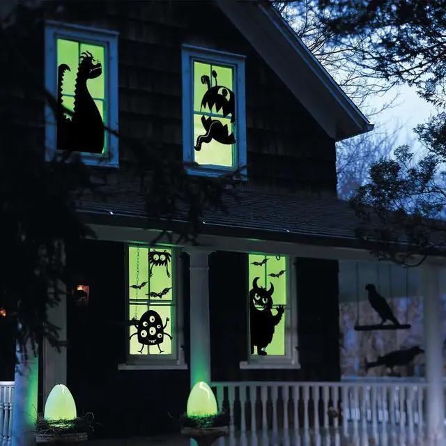 Alt view image 4 of 6 - Large Halloween Window Clings Decorations Halloween Window Silhouette Decorations Scary Monster Silhouette Giant Halloween Stickers