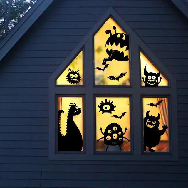 Alt view image 6 of 6 - Large Halloween Window Clings Decorations Halloween Window Silhouette Decorations Scary Monster Silhouette Giant Halloween Stickers
