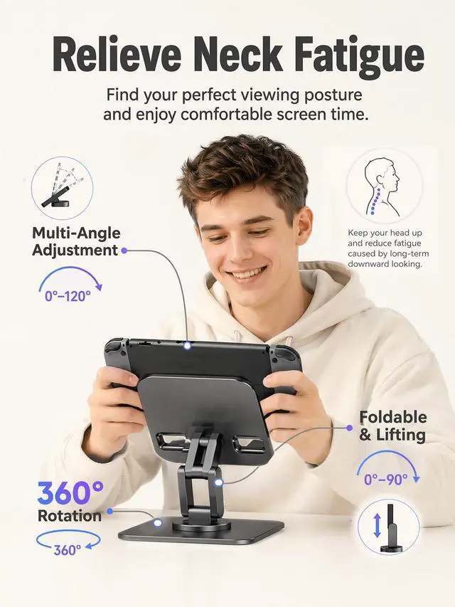 Alt view image 2 of 6 - Foldable Stand+Dock with 4K HD2.1 HDMI to USB C Adapter | Compatible with Steam Deck, Rog Ally, Tablet,Switch 2, iPad, Plug&Play, Note that C-Hub not for NS2 due to official updates