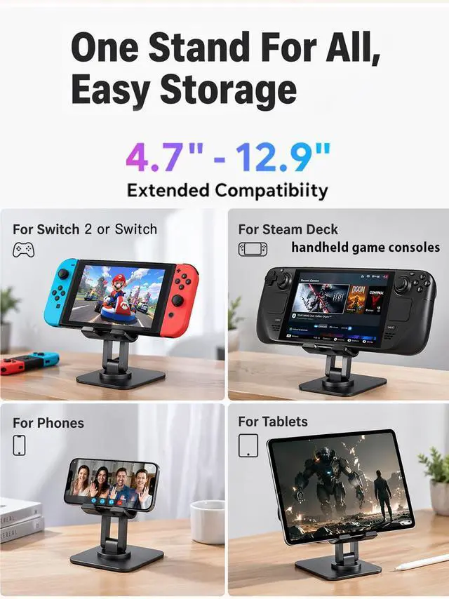 Alt view image 3 of 6 - Foldable Stand+Dock with 4K HD2.1 HDMI to USB C Adapter | Compatible with Steam Deck, Rog Ally, Tablet,Switch 2, iPad, Plug&Play, Note that C-Hub not for NS2 due to official updates