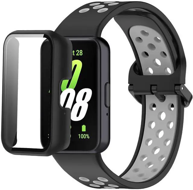 Main image of Silicone Bands Compatible with Samsung Galaxy Fit 3 SM-R390, with PC Case Waterproof Sport Watch Band Soft Breathable Strips for Men Women