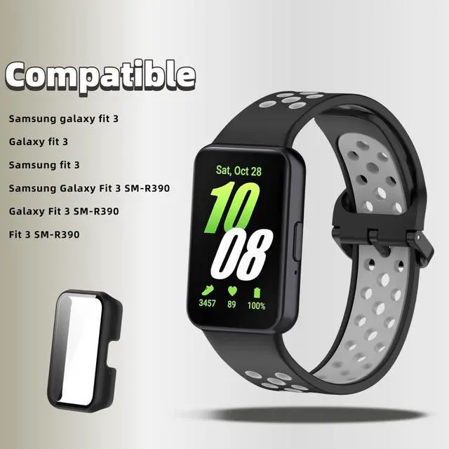 Alt view image 2 of 6 - Silicone Bands Compatible with Samsung Galaxy Fit 3 SM-R390, with PC Case Waterproof Sport Watch Band Soft Breathable Strips for Men Women