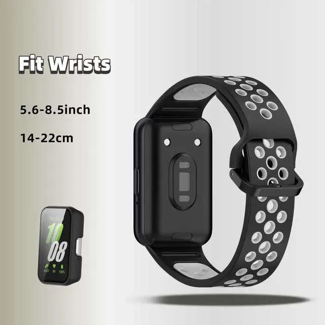 Alt view image 4 of 6 - Silicone Bands Compatible with Samsung Galaxy Fit 3 SM-R390, with PC Case Waterproof Sport Watch Band Soft Breathable Strips for Men Women