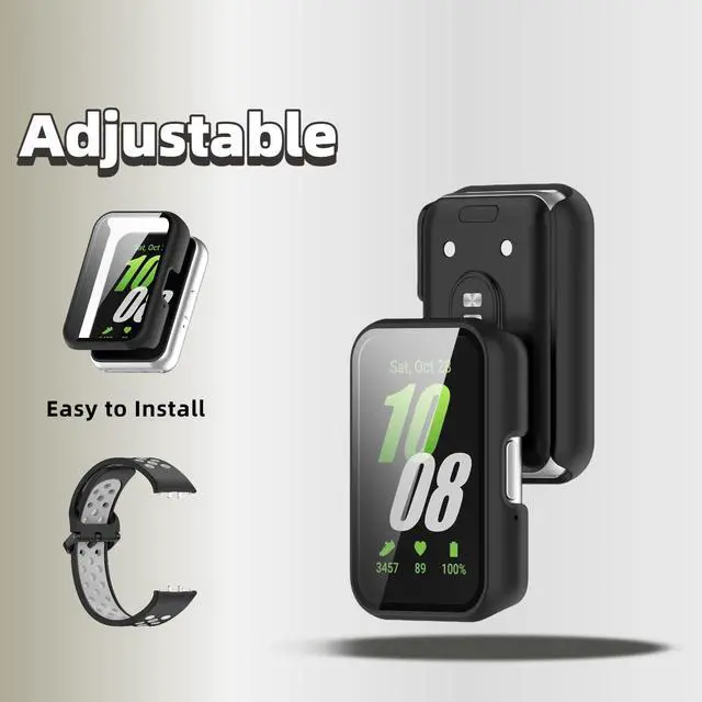 Alt view image 5 of 6 - Silicone Bands Compatible with Samsung Galaxy Fit 3 SM-R390, with PC Case Waterproof Sport Watch Band Soft Breathable Strips for Men Women