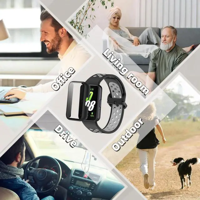 Alt view image 6 of 6 - Silicone Bands Compatible with Samsung Galaxy Fit 3 SM-R390, with PC Case Waterproof Sport Watch Band Soft Breathable Strips for Men Women