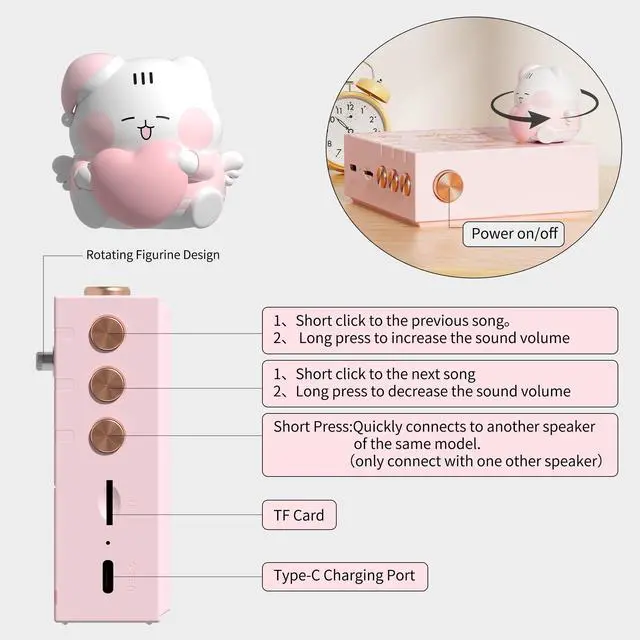 Alt view image 4 of 6 - ICARER Wireless Small Speaker, Kawaii Animal Bluetooth Speaker with 20H Playtime & TF Card, Rotating Dancing Doll Music Box, Novelty Decor, Birthday Gifts for Kids Teen Girls