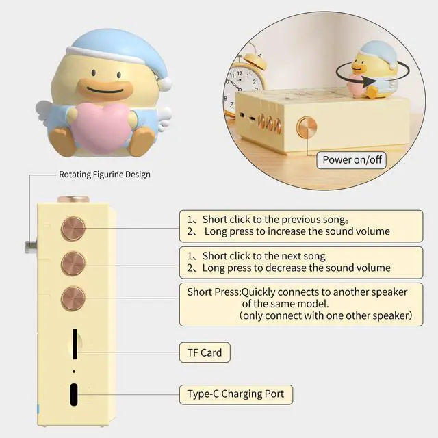 Alt view image 4 of 6 - ICARER Wireless Small Speaker, Kawaii Animal Bluetooth Speaker with 20H Playtime & TF Card, Rotating Dancing Doll Music Box, Novelty Decor, Birthday Gifts for Kids Teen Girls