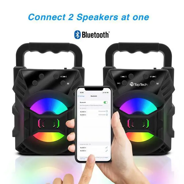 Alt view image 2 of 4 - Audio Blade-4 400W Bluetooth Speaker, Portable 3-Inch Wireless Speaker with LED Lights, TWS Functionality, Karaoke Mode, 6-Hour Rechargeable Battery, USB Drive, TF Card, AUX, FM Radio, Black