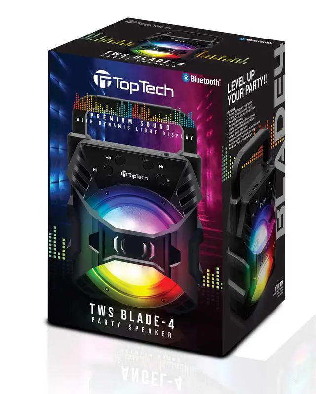 Alt view image 4 of 4 - Audio Blade-4 400W Bluetooth Speaker, Portable 3-Inch Wireless Speaker with LED Lights, TWS Functionality, Karaoke Mode, 6-Hour Rechargeable Battery, USB Drive, TF Card, AUX, FM Radio, Black