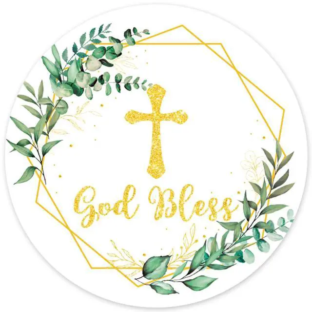 Main image of 315Pcs Cross Greenery Sticker 2" God Bless Christening Paper Decals Gold Green Baptism Adhesive Stickers for First Communion Easter Envelope Scrapbook Gift DIY Supplies