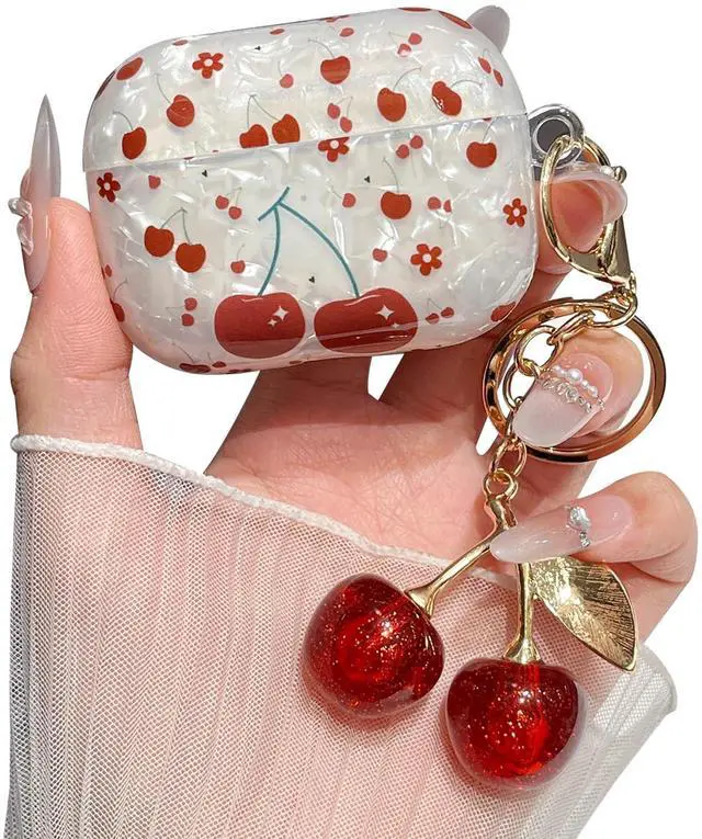 Main image of for AirPod Pro 2 Case Cover Girly Aesthetic Cherries Cute Silicone Women Protective Cases with Sparkle Glitter Cherry Keychain Bag Purse Charm, Shockproof for AirPods Pro 2nd/1st Case Pink