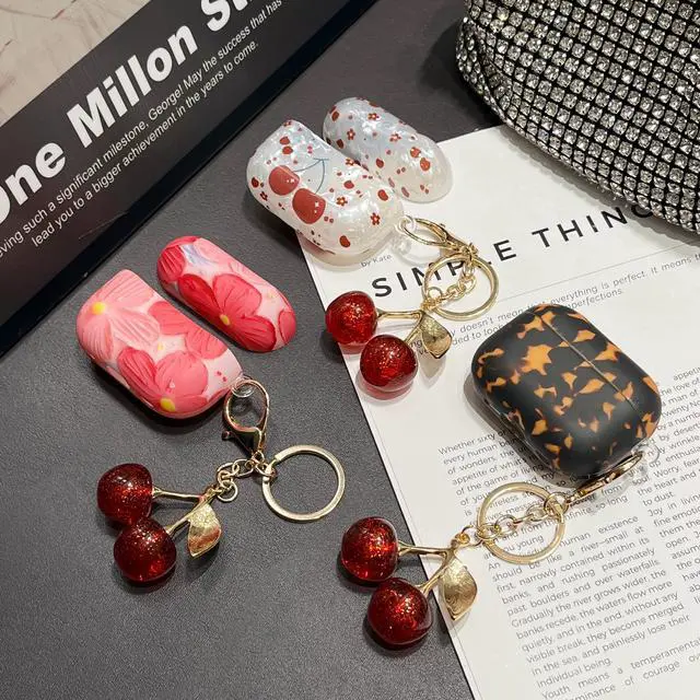 Alt view image 6 of 6 - for AirPod Pro 2 Case Cover Girly Aesthetic Cherries Cute Silicone Women Protective Cases with Sparkle Glitter Cherry Keychain Bag Purse Charm, Shockproof for AirPods Pro 2nd/1st Case Pink