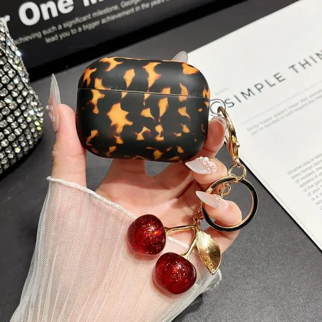 Alt view image 3 of 6 - for AirPod Pro 2 Case Cheetah Print Leopard Silicone Cute Protective Cases with Glitter Cherry Keychain for Airpod Pro 2nd/1st