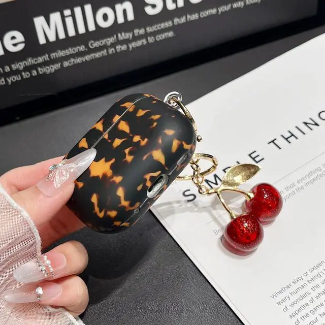 Alt view image 4 of 6 - for AirPod Pro 2 Case Cheetah Print Leopard Silicone Cute Protective Cases with Glitter Cherry Keychain for Airpod Pro 2nd/1st