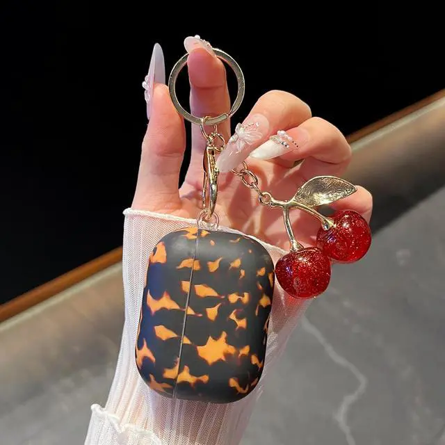 Alt view image 6 of 6 - for AirPod Pro 2 Case Cheetah Print Leopard Silicone Cute Protective Cases with Glitter Cherry Keychain for Airpod Pro 2nd/1st