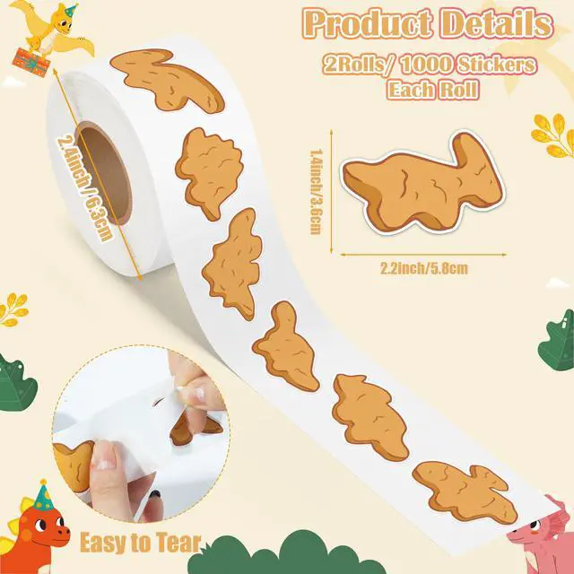 Alt view image 2 of 6 - Dino Nuggets Stickers - 2000Pcs in 2 Rolls Cute Decals for Kids | 12 Designs Dinosaur Chicken Nuggets, Funny Waterproof Adhesive Roll Stickers, Birthday Party Favors, Guitar Laptop Home Decor