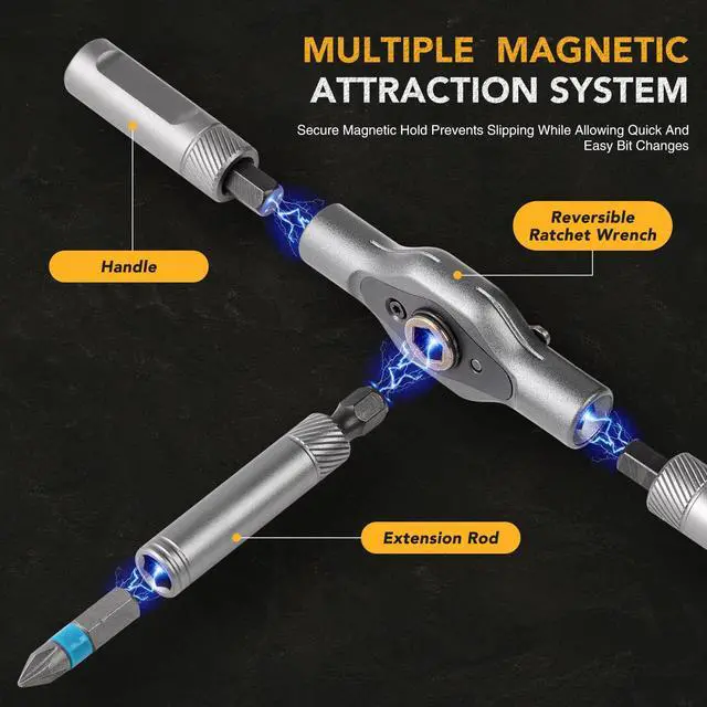 Alt view image 2 of 6 - 24 in 1 Magnetic Ratchet Screwdriver Set, Multi Bit Precision Kit with Detachable T Handle for Computer, Electronics, Furniture and Bike Repair