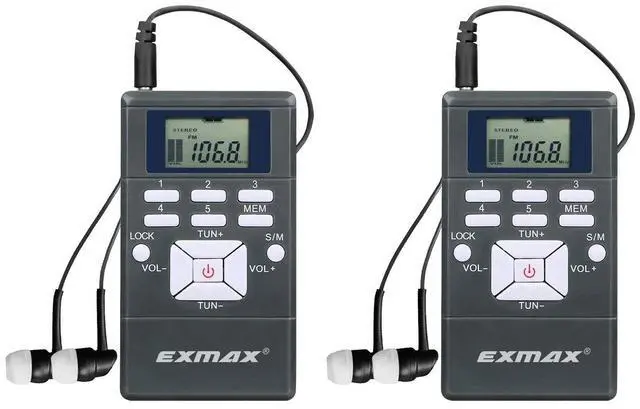 Main image of ® EXG-108 Wireless Portable Pocket DSP FM Stereo Radio Digital Receiver with Mini LCD Clock Earphone for Tour Guide System Teaching Meeting - 2 Pack (Gray)