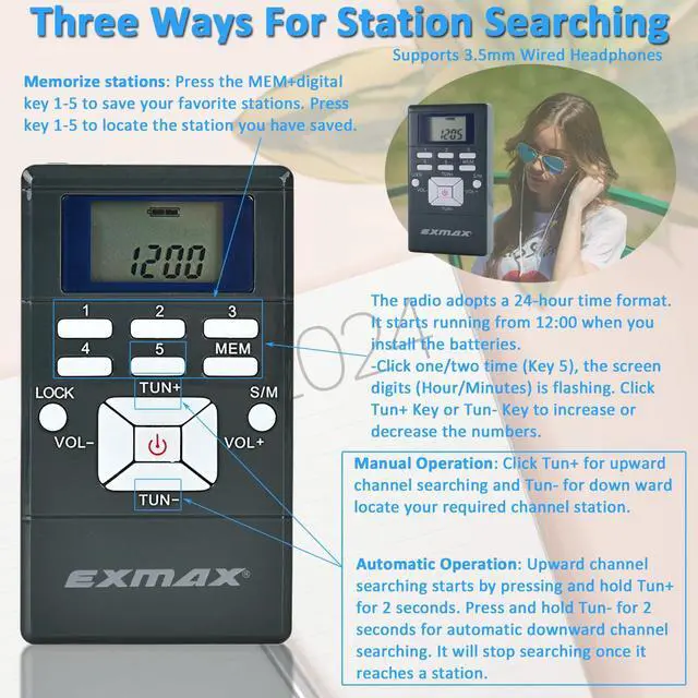 Alt view image 5 of 6 - ® EXG-108 Wireless Portable Pocket DSP FM Stereo Radio Digital Receiver with Mini LCD Clock Earphone for Tour Guide System Teaching Meeting - 2 Pack (Gray)