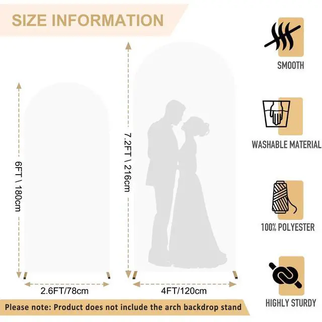 Alt view image 2 of 6 - White Arch Cover 7.2FT 6FT Spandex Fitted Wedding Arch Stand Covers Set of 2 Round Top Chiara Arch Backdrop Covers for Arched Stands Backdrop Arched Cover for Birthday Party Ceremony Decor