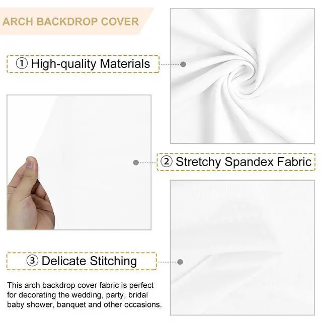 Alt view image 3 of 6 - White Arch Cover 7.2FT 6FT Spandex Fitted Wedding Arch Stand Covers Set of 2 Round Top Chiara Arch Backdrop Covers for Arched Stands Backdrop Arched Cover for Birthday Party Ceremony Decor