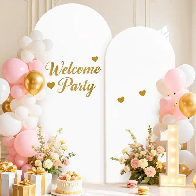 Alt view image 4 of 6 - White Arch Cover 7.2FT 6FT Spandex Fitted Wedding Arch Stand Covers Set of 2 Round Top Chiara Arch Backdrop Covers for Arched Stands Backdrop Arched Cover for Birthday Party Ceremony Decor
